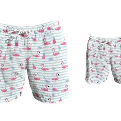 Father and Son Swim Trunks - Striped Flamingo