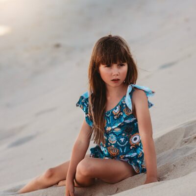 Girl Ruffle Swimsuit - Blue Floral