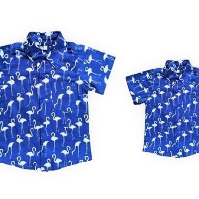 Father & Son Matching Shirts – Blue Flamingo