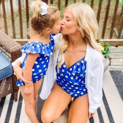 Mommy & Me Swimsuits - Blue Polka Dots