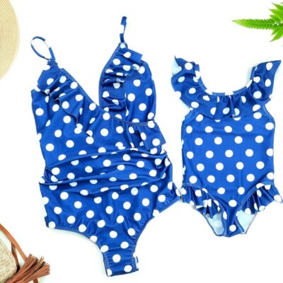 Mommy & Me Swimsuits - Navy Polka Dots