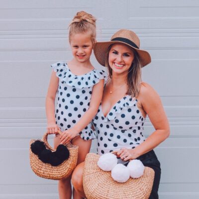 Mommy & Me Swimsuits - White Polka Dots