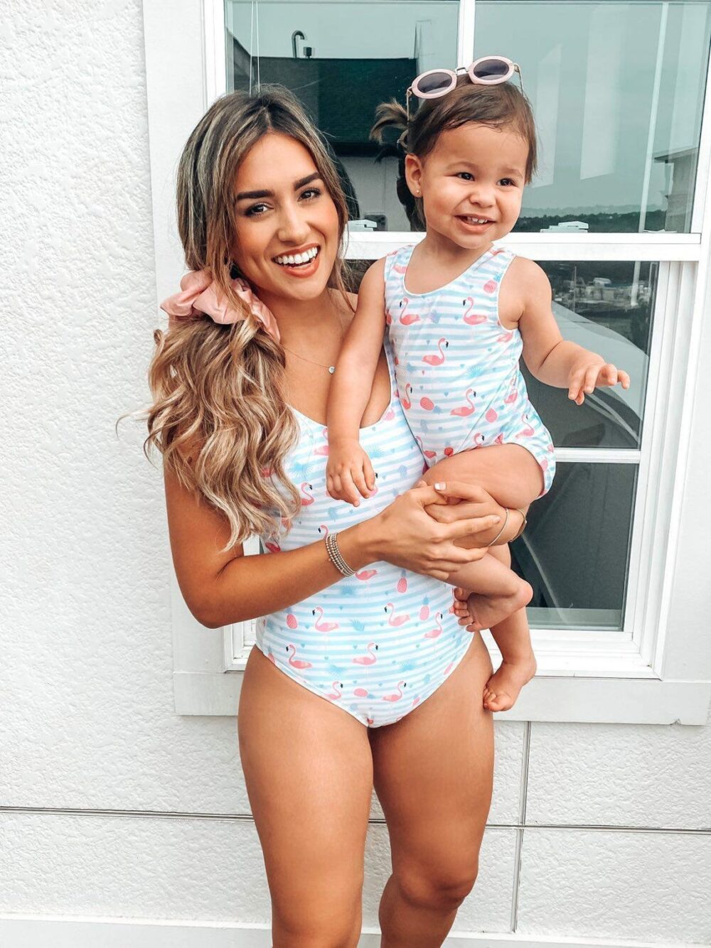 Mommy & Me Swimsuits - Striped Flamingo
