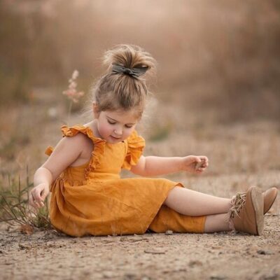 Girl Linen Dress - Mustard
