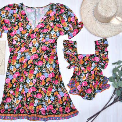 Puff Sleeve Dress - Black Floral