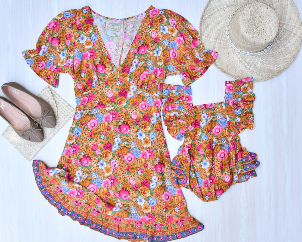 Puff Sleeve Dress - Mustard Floral