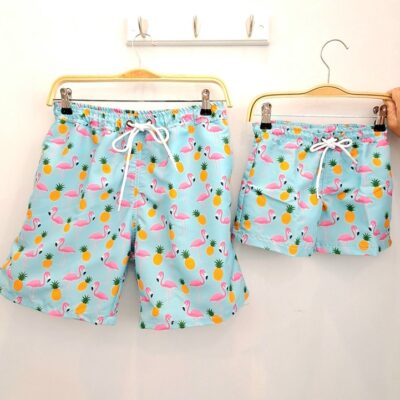 Daddy & Me Swim Shorts - Flamingos Mint