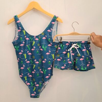Matching Family Swimsuits - Navy Flamingo