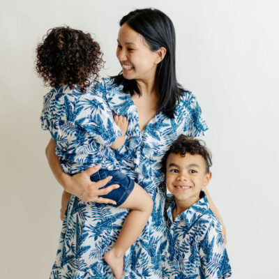 Mommy & Son Outfit - Blue leaf